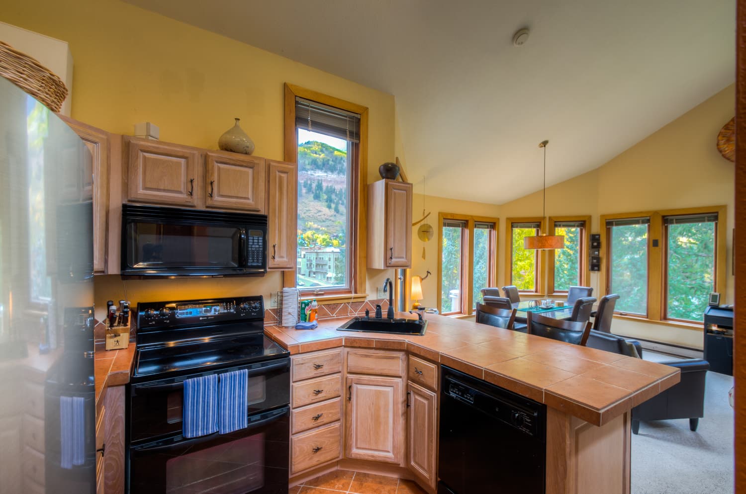 An oven, sink, a microwave and a dishwasher