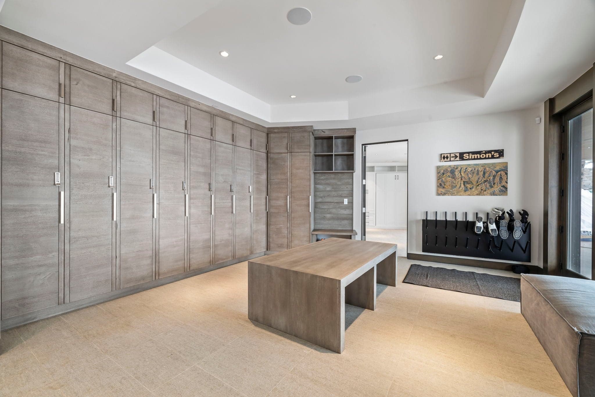 A room for ski storage and skiing gear.